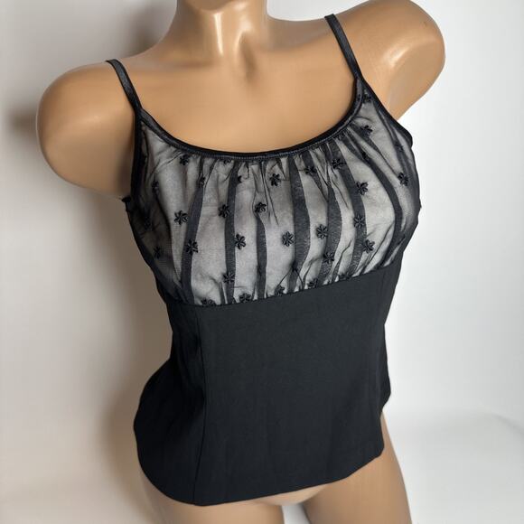 She’s Preference Black Mesh Floral Embroidered Top Side Zip Goth Coquette Y2K - Picture 1 of 10